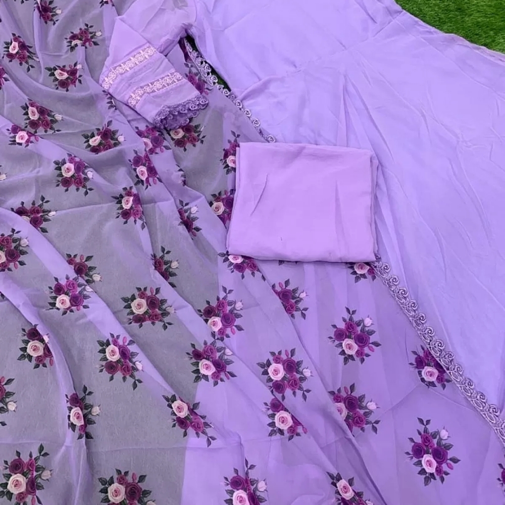 Georgette floral organza gown/ Anarkali with floral dupatta - Picture 3 of 3